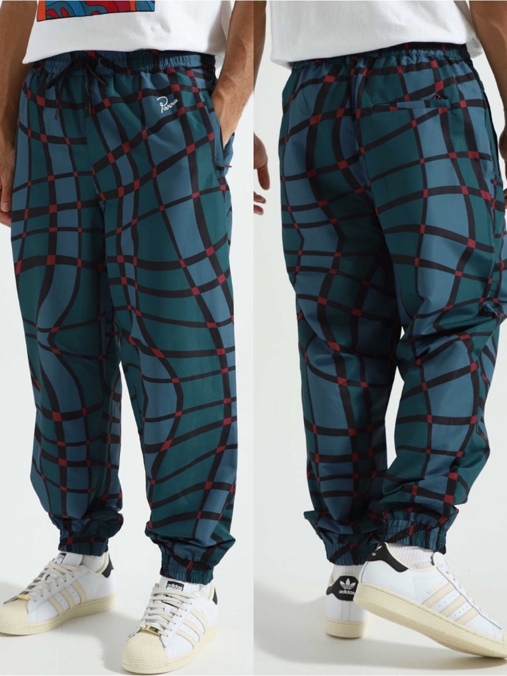 Parra Men’s Squared Waves Pattern Track Pants Multi Check Urban Streetwear